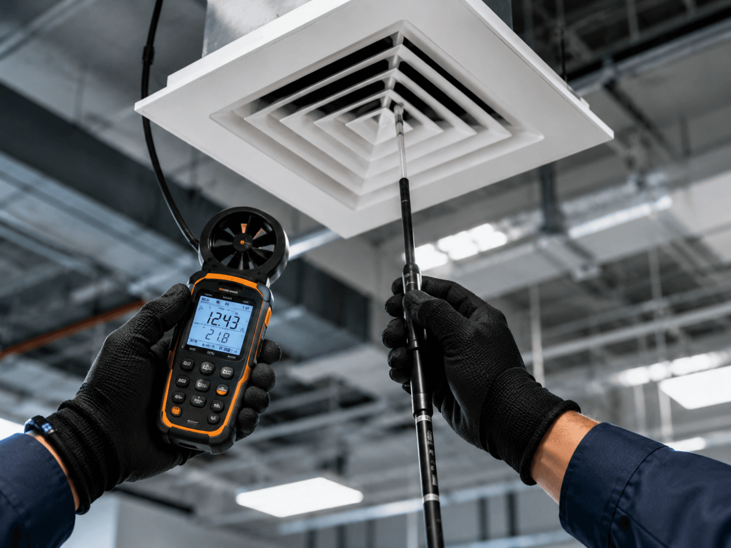 Testing adjusting and balancing of an air outlet